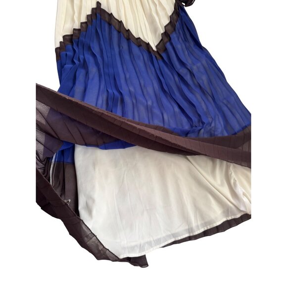 Milly Pleated Maxi Dress. Size 8. Blue/White Color Block Belted - Picture 14 of 16